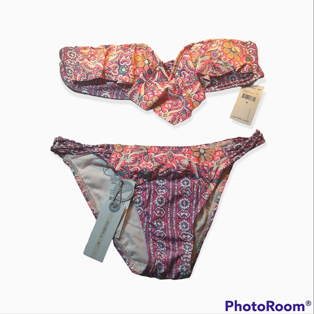 O'Neill Majestic Ruffle Bandeau Bikini, NWT, M
